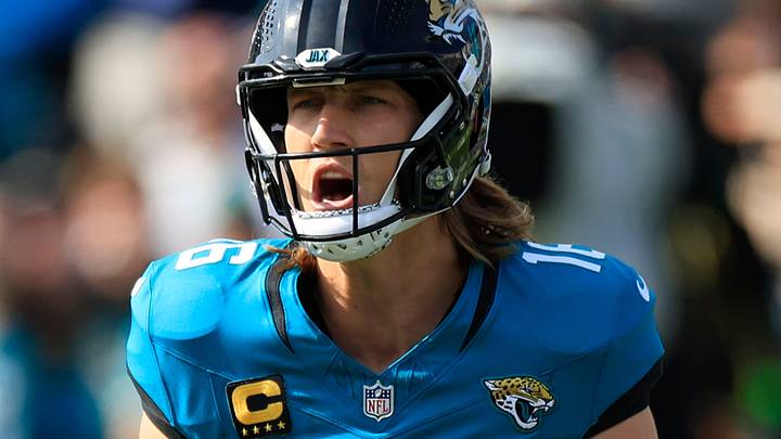Jacksonville Jaguars quarterback Trevor Lawrence (16) reacts to a false start during the first quarter of an NFL football AFC Wild Card playoff matchup, Sunday, Jan. 11, 2026, in Jacksonville, Fla. The Bills defeated the Jaguars 27-24.