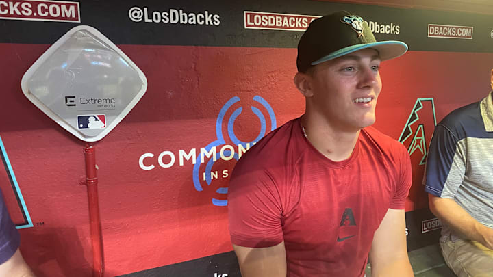 Arizona Diamondbacks first-round draft pick Slade Caldwell speaks to reporters at Chase Field. Arizona Diamondbacks first-round draft pick Slade Caldwell speaks to reporters at Chase Field.