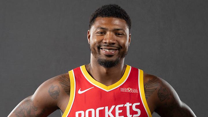 Sep 22, 2026; Houston, TX, USA;  Houston Rockets guard Marcus Smart (36) poses for a picture during media day at Hilton Americas hotel. Mandatory Credit: Troy Taormina-Imagn Images