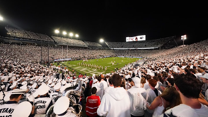 Penn State Nittany Lions fans cheer before the White Out game vs. the Oregon Ducks at Beaver Stadium. 