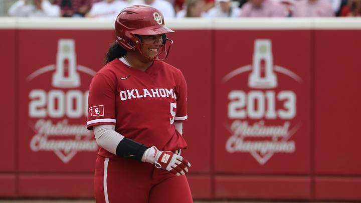 Oklahoma outfielder Ella Parker smiles after reaching on a double against Kentucky at Love's Field. Parker is among the returners for the Sooners in 2027. Oklahoma outfielder Ella Parker smiles after reaching on a double against Kentucky at Love's Field. Parker is among the returners for the Sooners in 2027.