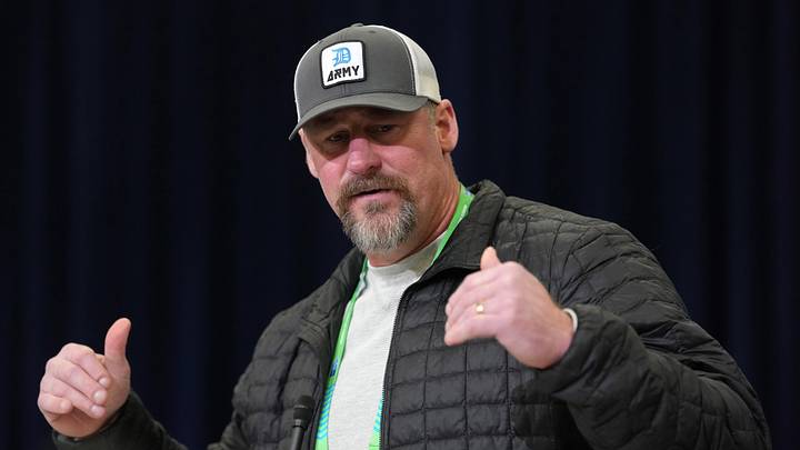 Feb 24, 2026; Indianapolis, IN, USA; Detroit Lions coach Dan Campbell speaks at the NFL Scouting Combine at the Indiana Convention Center. Mandatory Credit: Kirby Lee-Imagn Images Feb 24, 2026; Indianapolis, IN, USA; Detroit Lions coach Dan Campbell speaks at the NFL Scouting Combine at the Indiana Convention Center. Mandatory Credit: Kirby Lee-Imagn Images