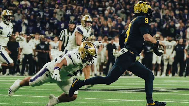 Voi Tunuufi gives chase after Michigan quarterback J.J. McCarthy in the CFP national title game in Houston. Voi Tunuufi gives chase after Michigan quarterback J.J. McCarthy in the CFP national title game in Houston.