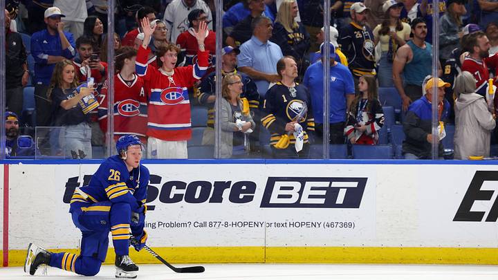 May 18, 2026; Buffalo, New York, USA; Buffalo Sabres defenseman Rasmus Dahlin (26) reacts after loosing an overtime game against the Montréal Canadiens in game seven of the second round of the 2026 Stanley Cup Playoffs at KeyBank Center. Mandatory Credit: Timothy T. Ludwig-Imagn Images May 18, 2026; Buffalo, New York, USA; Buffalo Sabres defenseman Rasmus Dahlin (26) reacts after loosing an overtime game against the Montréal Canadiens in game seven of the second round of the 2026 Stanley Cup Playoffs at KeyBank Center. Mandatory Credit: Timothy T. Ludwig-Imagn Images