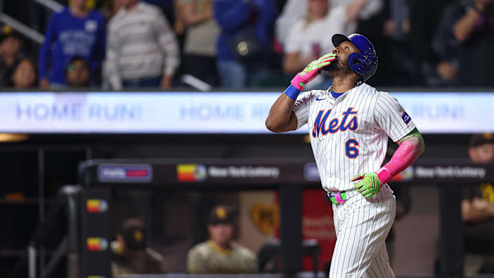 Sep 17, 2025: New York Mets designated hitter Starling Marte (6) runs the bases after hitting a solo home run during the fourth inning against the San Diego Padres at Citi Field. Mandatory Credit: Vincent Carchietta-Imagn Images Sep 17, 2025: New York Mets designated hitter Starling Marte (6) runs the bases after hitting a solo home run during the fourth inning against the San Diego Padres at Citi Field. Mandatory Credit: Vincent Carchietta-Imagn Images