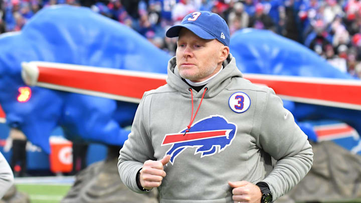 Jan 8, 2023; Orchard Park, New York, USA; Buffalo Bills head coach Sean McDermott enters the field