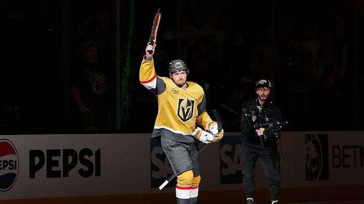 May 4, 2026; Las Vegas, Nevada, USA; Vegas Golden Knights left wing Ivan Barbashev (49) was named Second Star of the Game after the Golden Knights defeated the Anaheim Ducks 3-1 in game one of the second round of the 2026 Stanley Cup Playoffs at T-Mobile Arena. Mandatory Credit: Stephen R. Sylvanie-Imagn Images