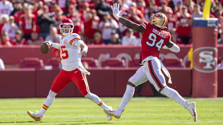 October 23, 2022; Santa Clara, California, USA; Kansas City Chiefs quarterback Patrick Mahomes (15)