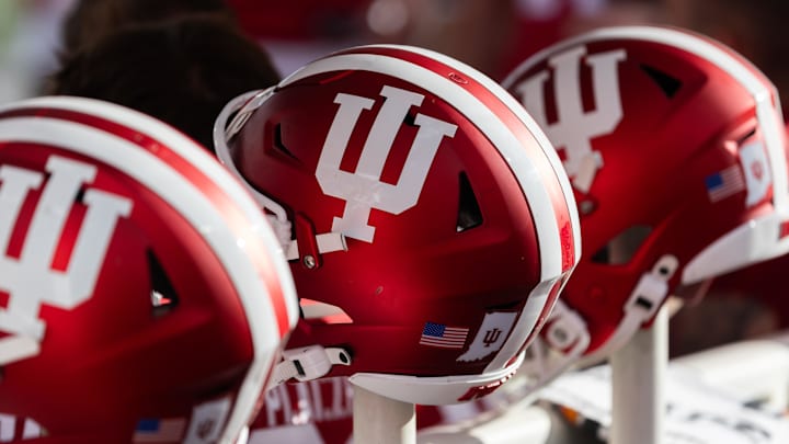 A view of Indiana Hoosiers helmet before the game against the Michigan Wolverines  at Memorial Stadium.