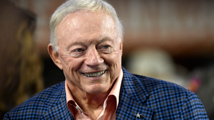 Dallas Cowboys owner and general manager Jerry Jones attends the Big 12 football game between Texas Tech and Texas, Friday, Nov. 24, 2023, at Darrell K. Royal-Texas Memorial Stadium in Austin.