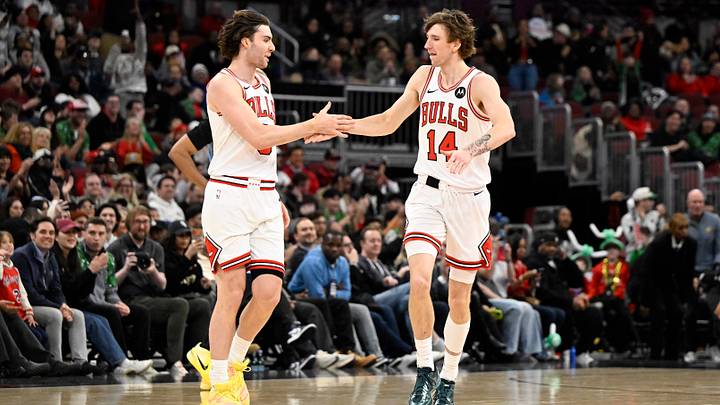 Mar 16, 2026; Chicago, Illinois, USA; Chicago Bulls guard Josh Giddey (3) and forward Matas Buzelis (14) high five during the second half at United Center. Mandatory Credit: Matt Marton-Imagn Images Mar 16, 2026; Chicago, Illinois, USA; Chicago Bulls guard Josh Giddey (3) and forward Matas Buzelis (14) high five during the second half at United Center. Mandatory Credit: Matt Marton-Imagn Images