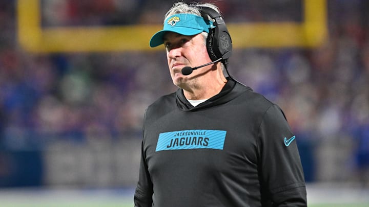 Pederson on the sidelines in the third quarter against the Buffalo Bills at Highmark Stadium.