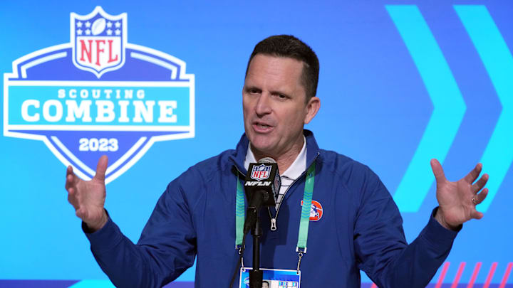 Feb 28, 2023; Indianapolis, IN, USA; Denver Broncos general manager George Paton during the NFL combine at the Indiana Convention Center. Mandatory Credit: Kirby Lee-USA TODAY Sports