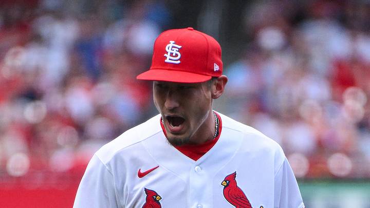 Mar 26, 2026; St. Louis, Missouri, USA; St. Louis Cardinals pitcher Riley O'Brien (61) reacts as he walks off the field after striking out Tampa Bay Rays third baseman Junior Caminero (not pictured) during the seventh inning at Busch Stadium. Mandatory Credit: Jeff Curry-Imagn Images Mar 26, 2026; St. Louis, Missouri, USA; St. Louis Cardinals pitcher Riley O'Brien (61) reacts as he walks off the field after striking out Tampa Bay Rays third baseman Junior Caminero (not pictured) during the seventh inning at Busch Stadium. Mandatory Credit: Jeff Curry-Imagn Images