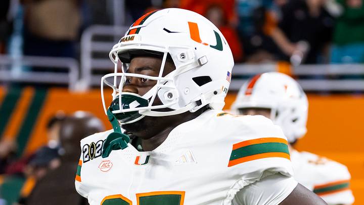 Jan 19, 2026; Miami Gardens, FL, USA; Miami Hurricanes defensive lineman Herbert Scroggins III (35) against the Indiana Hoosiers during the College Football Playoff National Championship game at Hard Rock Stadium. Mandatory Credit: Mark J. Rebilas-Imagn Images