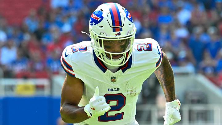 Aug 15, 2026; Orchard Park, New York, USA; Buffalo Bills wide receiver DJ Moore (2) runs a pass route in the first quarter against the Carolina Panthers at the New Highmark Stadium. Aug 15, 2026; Orchard Park, New York, USA; Buffalo Bills wide receiver DJ Moore (2) runs a pass route in the first quarter against the Carolina Panthers at the New Highmark Stadium.