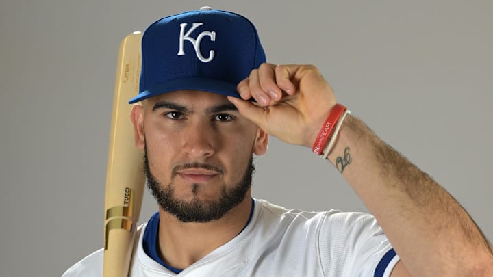 Feb 19, 2025; Surprise, AZ, USA; Kansas City Royals catcher Luca Tresh (89) poses for a photo during media day. Mandatory Credit: Jayne Kamin-Oncea-Imagn Images  