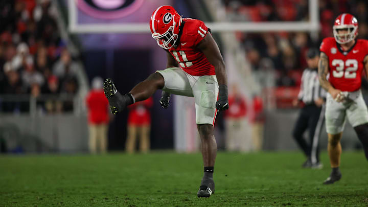 Nov 16, 2024; Athens, Georgia, USA; Georgia Bulldogs linebacker Jalon Walker (11) reacts after a tackle against the Tennessee Volunteers in the third quarter at Sanford Stadium. Mandatory Credit: Brett Davis-Imagn Images
