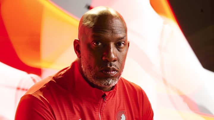 Sep 29, 2025; Portland, OR, USA; Portland Trail Blazers head coach Chauncey Billups during media day at the Moda Center. Sep 29, 2025; Portland, OR, USA; Portland Trail Blazers head coach Chauncey Billups during media day at the Moda Center.