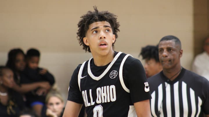 Taylen Kinney (0) stands on the court during an AAU basketball game July 4, 2023, at the Nike EYBL Peach Jam in North Augusta, S.C. A Newport native, Kinney is a Class of 2026 recruit and holds a scholarship offer to play at Louisville.