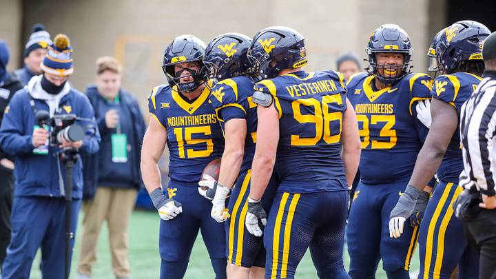 Nov 29, 2025; Morgantown, West Virginia, USA; West Virginia Mountaineers linebacker Ben Cutter (15) intercepts a pass in the end zone during the second quarter against the Texas Tech Red Raiders at Milan Puskar Stadium. Mandatory Credit: Ben Queen-Imagn Images Nov 29, 2025; Morgantown, West Virginia, USA; West Virginia Mountaineers linebacker Ben Cutter (15) intercepts a pass in the end zone during the second quarter against the Texas Tech Red Raiders at Milan Puskar Stadium. Mandatory Credit: Ben Queen-Imagn Images