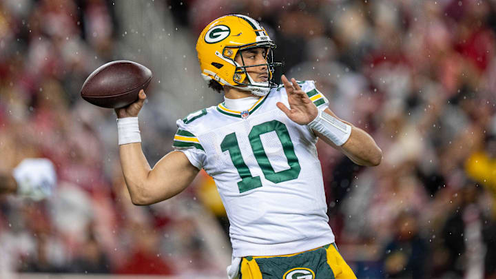 January 20, 2024; Santa Clara, CA, USA; Green Bay Packers quarterback Jordan Love (10) during the