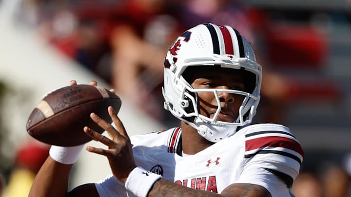 Oct 12, 2024; Tuscaloosa, Alabama, USA;  South Carolina Gamecocks quarterback LaNorris Sellers (16) during warm ups at Bryant-Denny Stadium. Mandatory Credit: Butch Dill-Imagn Images