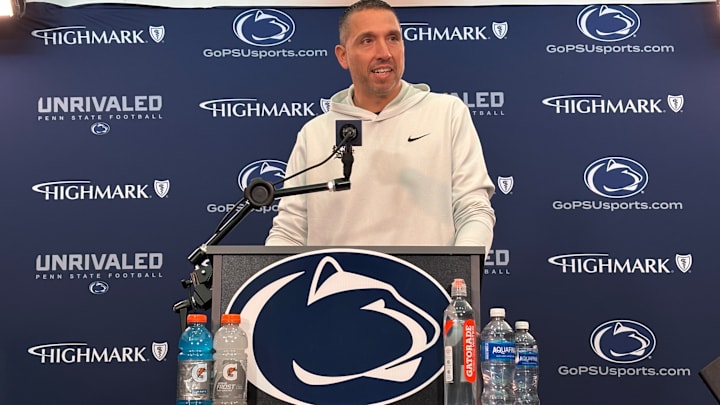Penn State Nittany Lions football coach Matt Campbell speaks during a press conference at Beaver Stadium.