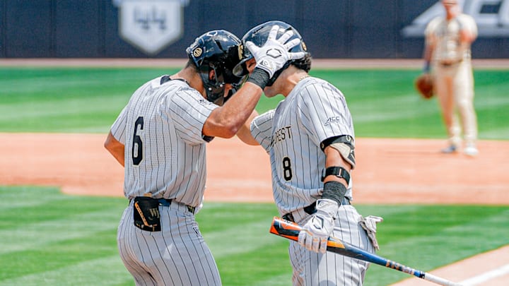 Wake Forest's Kade Lewis (6) and Matt Conte (8).