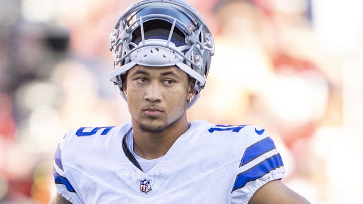 October 8, 2023; Santa Clara, California, USA; Dallas Cowboys quarterback Trey Lance (15) watches