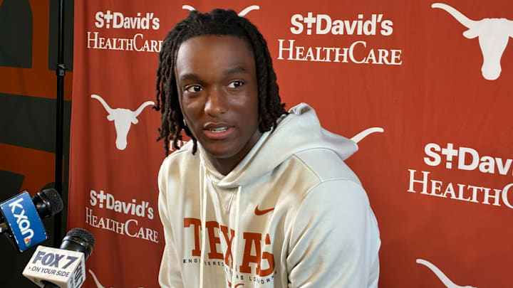 Texas Longhorns wide receiver Cam Coleman speaking with the media.