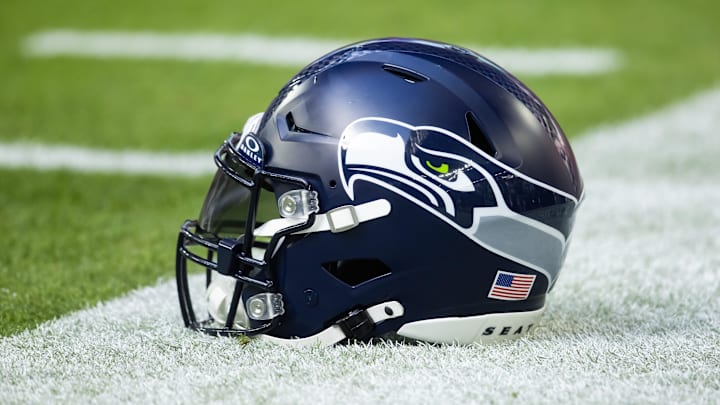 Dec 8, 2024; Glendale, Arizona, USA; Detailed view of a Seattle Seahawks helmet at State Farm Stadium. Mandatory Credit: Mark J. Rebilas-Imagn Images Dec 8, 2024; Glendale, Arizona, USA; Detailed view of a Seattle Seahawks helmet at State Farm Stadium. Mandatory Credit: Mark J. Rebilas-Imagn Images