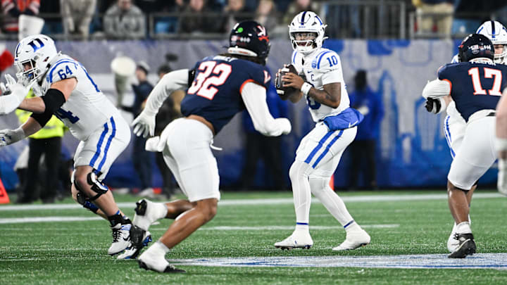 Duke quarterback Darian Mensah (10) looks to pass in the first quarter against Virginia during the 2025 ACC Championship game
