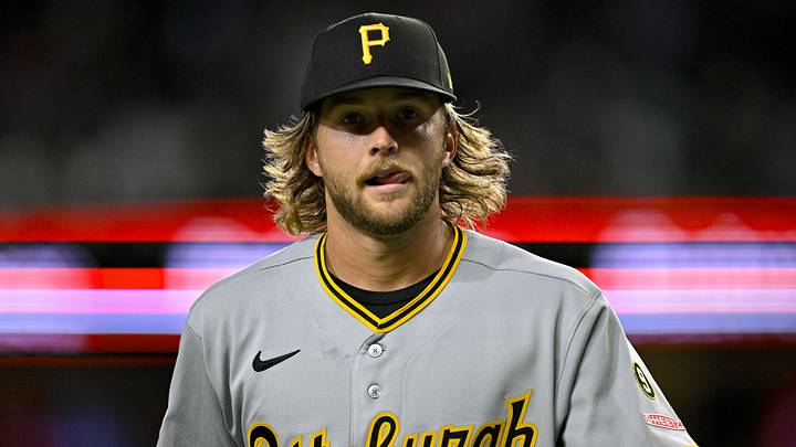Apr 21, 2026; Arlington, Texas, USA; Pittsburgh Pirates starting pitcher Carmen Mlodzinski (50) comes off the field after he pitches against the Texas Rangers during the first inning at Globe Life Field. Mandatory Credit: Jerome Miron-Imagn Images
