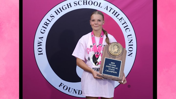 Gabi Fleming claimed a third consecutive Iowa girls high school state tennis title. Fleming is a junior at Cedar Rapids Xavier.