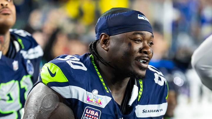 Feb 8, 2026; Santa Clara, CA, USA; Seattle Seahawks defensive tackle Jarran Reed (90) against the New England Patriots during Super Bowl LX at Levi's Stadium. Mandatory Credit: Mark J. Rebilas-Imagn Images