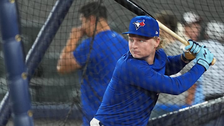 Sep 13, 2025; Toronto, Ontario, CAN; Toronto Blue Jays first round draft pick JoJo Parker takes batting practice before a game against the Baltimore Orioles at Rogers Centre. Mandatory Credit: Nick Turchiaro-Imagn Images