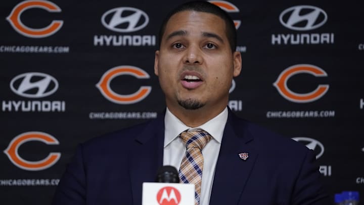 Chicago Bears general manager Ryan Poles speaks during a press conference. 