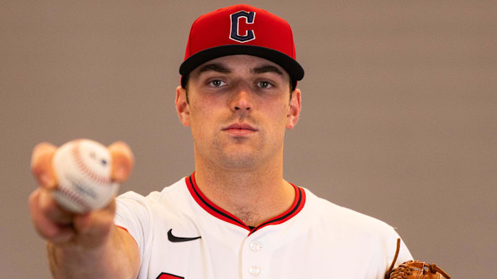 Cleveland Guardians pitcher Cade Smith (36) during media day in Goodyear. 