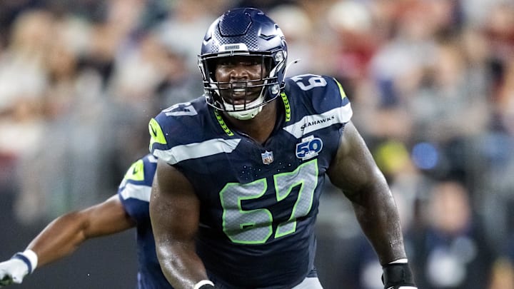 Sep 25, 2025; Glendale, Arizona, USA; Seattle Seahawks tackle Charles Cross (67) against the Arizona Cardinals at State Farm Stadium. Mandatory Credit: Mark J. Rebilas-Imagn Images Sep 25, 2025; Glendale, Arizona, USA; Seattle Seahawks tackle Charles Cross (67) against the Arizona Cardinals at State Farm Stadium. Mandatory Credit: Mark J. Rebilas-Imagn Images