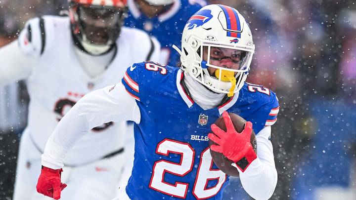 Dec 7, 2025; Orchard Park, New York, USA; Buffalo Bills running back Ty Johnson (26) runs the ball against the Cincinnati Bengals in the first quarter at Highmark Stadium Dec 7, 2025; Orchard Park, New York, USA; Buffalo Bills running back Ty Johnson (26) runs the ball against the Cincinnati Bengals in the first quarter at Highmark Stadium