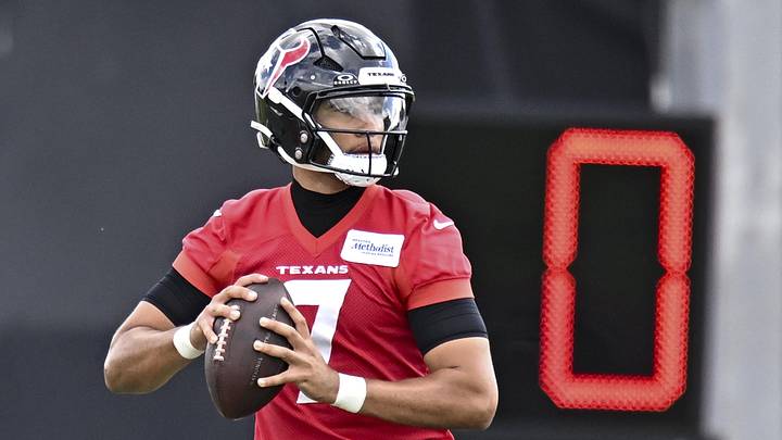 Jun 10, 2026; Houston, Texas, USA; Houston Texans quarterback C.J. Stroud (7) participates during the team’s minicamp at Houston Methodist Training Center. Mandatory Credit: Maria Lysaker-Imagn Images  
