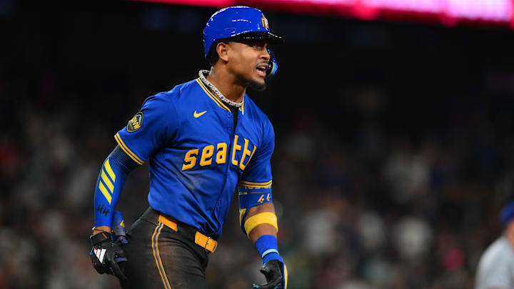 Seattle Mariners center fielder Julio Rodriguez runs after hitting a home run against the Texas Rangers on Sept. 14 at T-Mobile Park.