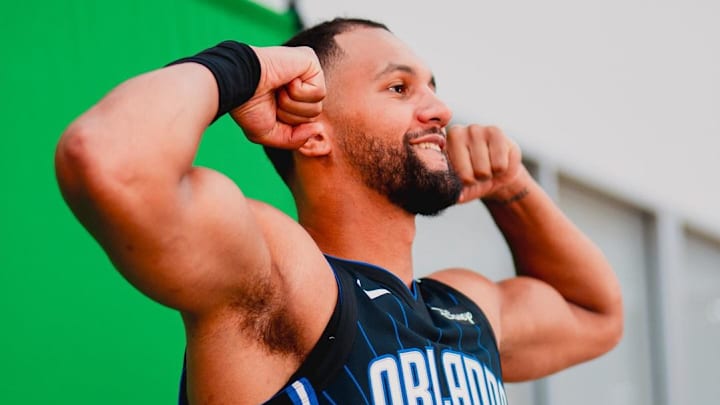 Orlando Magic point guard Jalen Suggs poses for a picture during 2024 Media Day.