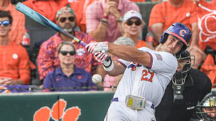Jun 2, 2024; Clemson, South Carolina, USA; Clemson sophomore Tristan Bissetta (27) bats