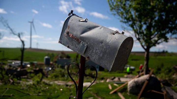 A mailbox sits off-center A mailbox sits off-center