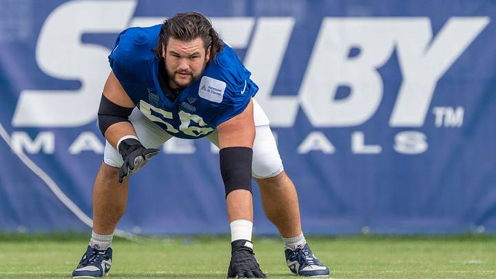 Indianapolis Colts guard Quenton Nelson (56) warms up Wednesday, Aug. 19, 2026, ahead of a joint practice. Indianapolis Colts guard Quenton Nelson (56) warms up Wednesday, Aug. 19, 2026, ahead of a joint practice.