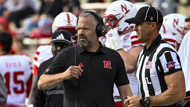 Nebraska Cornhuskers head coach Matt Rhule walks the sidelines during the game against the Maryland Terrapins at SECU Stadium. 