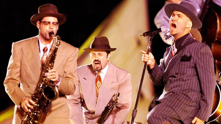 Big Bad Voodoo Daddy performs during the halftime show at 1999's Super Bowl XXXIII in Miami.