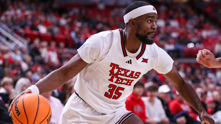 Texas Tech's Devan Cambridge dribbles against Arkansas-Pine Bluff during a non-conference basketball game, Monday, Nov. 18, 2024, at United Supermarkets Arena.